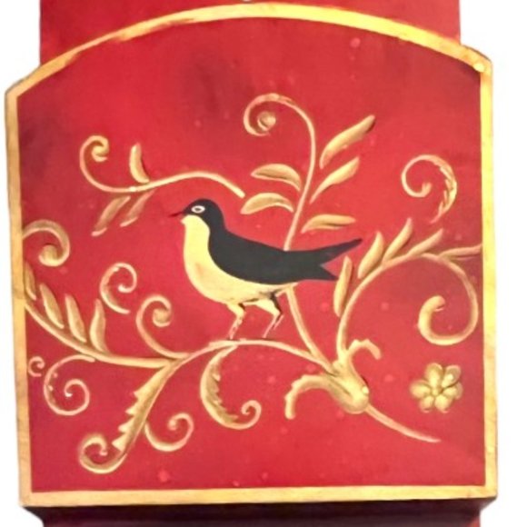 Handpainted Wooden Mail Caddy Heart Cutout Scalloped Edge Attached Hangers 18" T - Picture 3 of 12